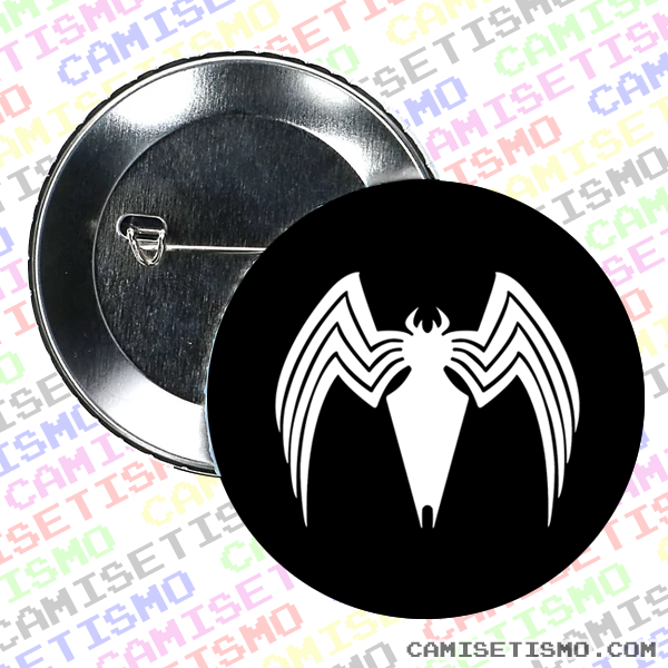 Chapa Venom. Chapas de metal con el símbolo de la araña de Venom.