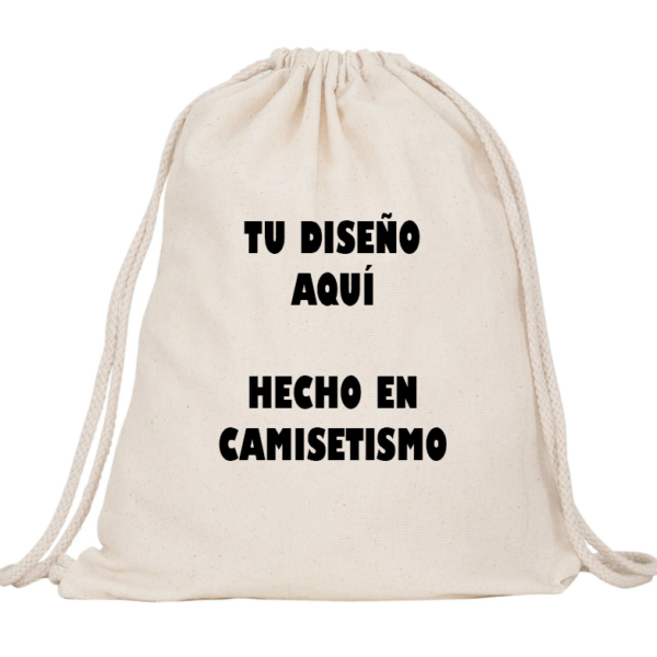 Mochila saco personalizado algodón con tu diseño, dibujo o foto. El material es algodón 100%. Una mochila cómoda y práctica para uso diario, festivales, la compra.